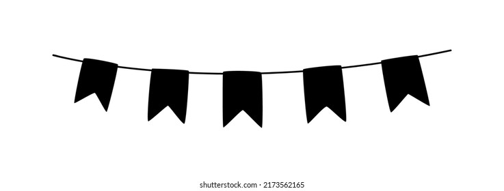 Doodle garland with black flags. DIY garland for the holiday. Home party decoration. Vector hand drawn illustration isolated.