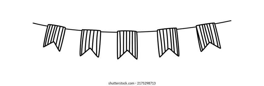 Doodle garland with striped flags. DIY garland for the holiday. Home party decoration. Vector hand drawn illustration isolated.