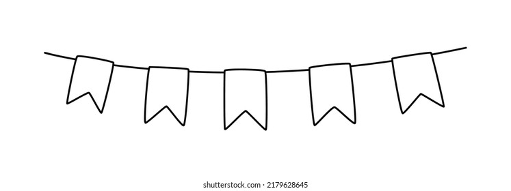 Doodle garland with white flags. DIY garland for the holiday. Home party decoration. Vector hand drawn illustration isolated.