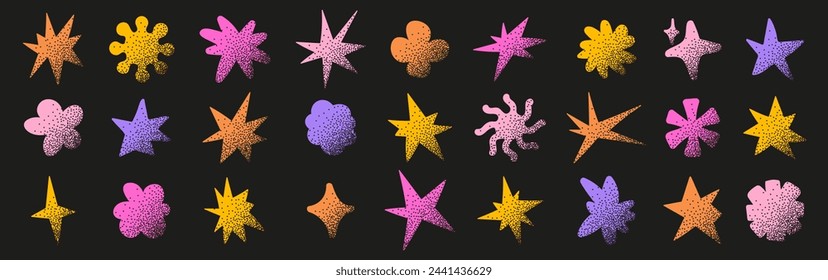 Doodle formas geométricas con patrón de semitonos. Formas abstractas de moda coloridas con puntos