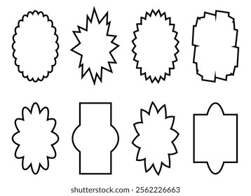 Doodle geometric wavy borders collection. Trendy graphic frames set. Hand drawn vector illustration isolated on white background.