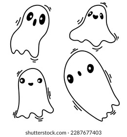 Doodle ghost  Halloween little ghost in cute kawaii style  Funny smiling ghosts set  spirit white background  trick treat stock cartoon image 