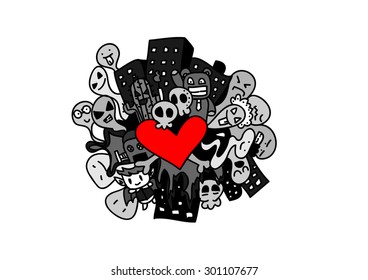 doodle ghost town cartoon vector