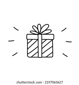 Caja de regalo con arco. La mano dibujó el presente. Elemento de diseño gráfico para publicidad, volante, afiche, venta de tienda web