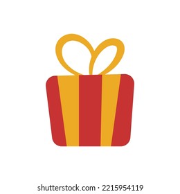 Doodle gift box. A cute present in a red wrapper with a ribbon. Simple flat illustration. Clipart element for New Year and Christmas design. Birthday item.