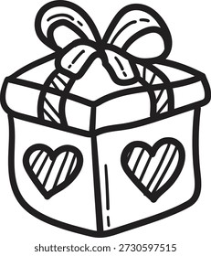 Caja de regalo de Doodle con icono de Vector de corazón para el amor, el romance, las vacaciones y los diseños de ocasiones especiales.