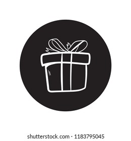 doodle gift box icon flat black