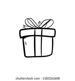 doodle gift box icon outline