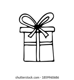 Ilustración de la caja de regalo de Doodle. Icono de la caja de regalo dibujada a mano en vector. Icono de doodle de la caja actual. Icono dibujado a mano