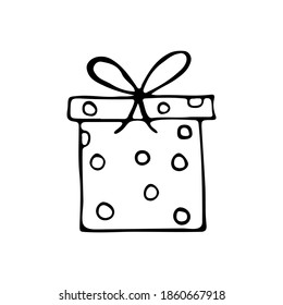 Doodle gift box illustration. Hand drawn gift box icon in vector. Present box doodle icon. Hand drawn present icon