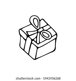 Ilustración de la caja de regalo de Doodle. Icono de la caja de regalo dibujada a mano en vector. Icono de doodle de la caja actual. Icono dibujado a mano