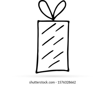 doodle gift icon, hand drawing kids image, art line pictogram, vector illustration