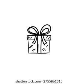 Doodle gift ribbon bow icon logo design. Hand drawn gift bow sign and symbol. Gift bow icon. Birthday and holiday present element.