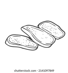 Doodle Ginger slices. Isolated vector of Ginger drawing. Hand drawn illustration. Line art