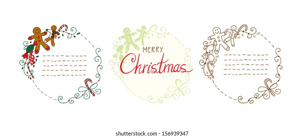 Doodle gingerbread man frames set.