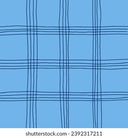 Doodle Gingham Check Plaid Vector Pattern. Vertical and horizontal hand drawn crossing colored stripes. Chequered geometrical background. Cottagecore Homestead Farmhouse Print