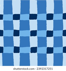 Doodle Gingham Check Plaid Vector Pattern. Vertical and horizontal hand drawn crossing colored stripes. Chequered geometrical background. Cottagecore Homestead Farmhouse Print