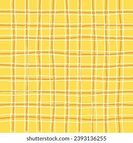 Doodle Gingham Check Plaid Vector Pattern. Vertical and horizontal hand drawn crossing colored stripes. Chequered geometrical background. Cottagecore Homestead Farmhouse Print