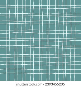 Doodle Gingham Check Plaid Vector Pattern. Vertical and horizontal hand drawn crossing colored stripes. Chequered geometrical background. Cottagecore Homestead Farmhouse Print