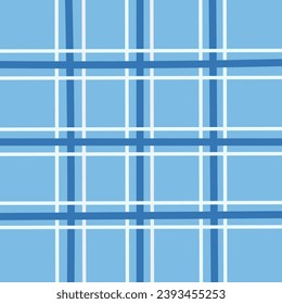 Doodle Gingham Check Plaid Vector Pattern. Vertical and horizontal hand drawn crossing colored stripes. Chequered geometrical background. Cottagecore Homestead Farmhouse Print