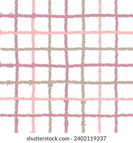 Doodle Gingham Check Plaid Vector Pattern. Vertical and horizontal hand drawn crossing textured dull stripes. Chequered freehand geometrical background. Cottagecore Homestead Farmhouse Print