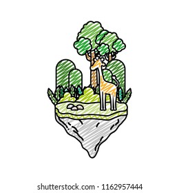 doodle giraffe animal with mountains in the float island