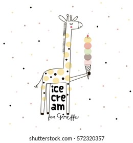 doodle giraffe with ice cream, nursery art