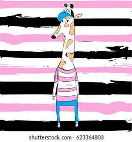 doodle giraffe with ice cream, nursery art