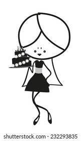 Doodle girl with birthday Cake