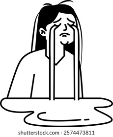 Doodle Girl Character Crying Vector Illustration