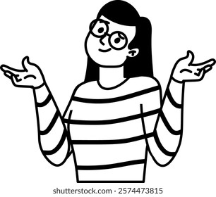 Doodle Girl Character Spread Arms Gesture Vector Illustration