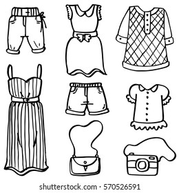 Doodle of girl clothes and accessories vector illustration