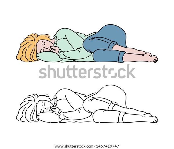 Doodle Girl Depression Lying On Floor Stock Vector Royalty Free