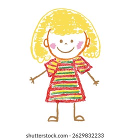 Doodle Girl Drawn With Charcoal Pencil Isolated On White Background. Children's Drawing Element. Vector Illustration Kid for Poster, Banner, Birthday.Children's Day.