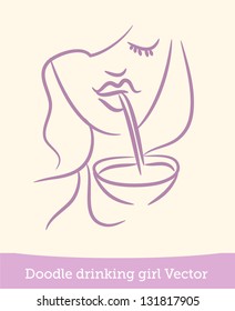 doodle girl drinking