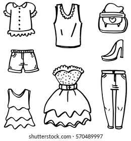 Doodle of girl object set hand draw vector art