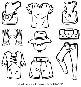 Doodle of girl object set vector hand draw