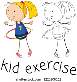 Doodle girl playing hula hoop illustration