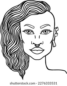 Doodle Girl Portrait for Adult Coloring Book.