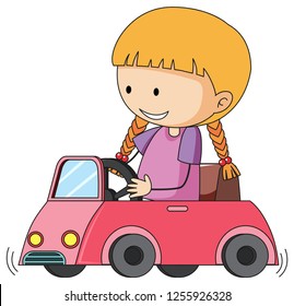 Doodle Girl Riding Toy Car Illustration Stock Vector (Royalty Free ...