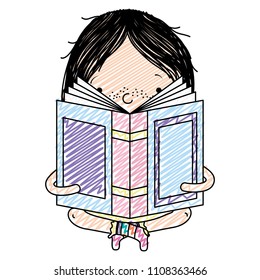 doodle girl sitting and reading education book
