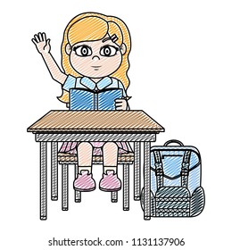 doodle girl sitting school chair and reading book
