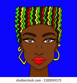 Doodle girls face. Womens portrait for adult coloring book. Vector illustration.