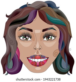 Doodle girls face. Womens portrait for decoration. Vector illustration.