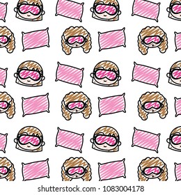 doodle girls head with sleep glasses and pillow background