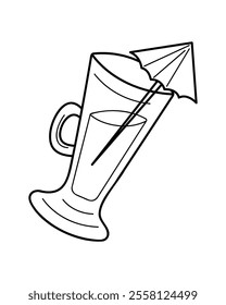 Doodle glass of cocktail in black outline. Clip art for your projects.