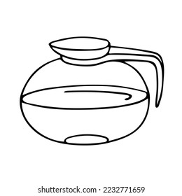 Doodle of glass coffee pot isolated on a white background. Hand drawn vector illustration of cooking equipment for making coffee or tea.