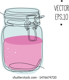 Doodle glass jar with jam. Vector illustration. One continuous line.