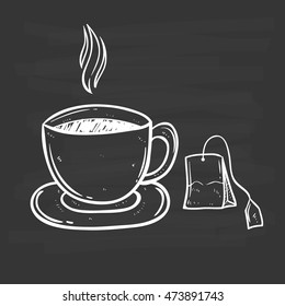 doodle a glass of tea with outline on chalkboard background