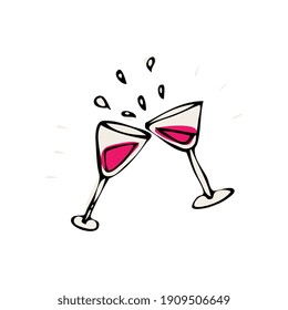 Doodle glasses with pink drink chinking vector illustration